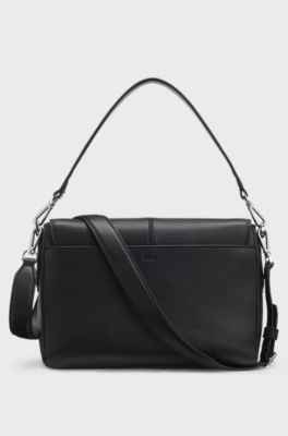 Grained faux-leather saddle bag with Double B monogram, Black