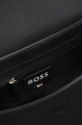 Grained faux-leather saddle bag with Double B monogram, Black