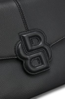 Grained faux-leather saddle bag with Double B monogram, Black