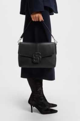 Grained faux-leather saddle bag with Double B monogram, Black