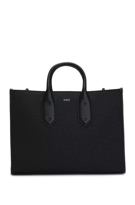 Monogram-twill tote bag with faux-leather trims