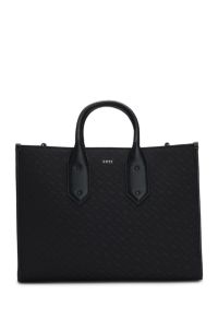 Borsa tote in twill con monogrammi e rifiniture in similpelle, Nero