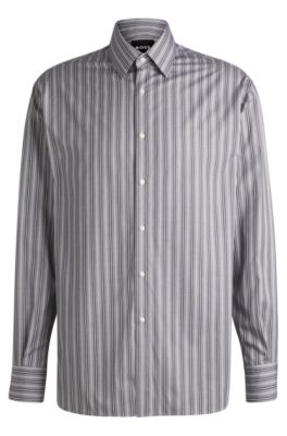 BOSS Regular-fit shirt in striped cotton Dark Blue