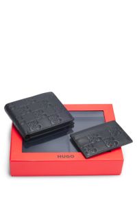 Nappa-leather gift set with stacked logos, Black