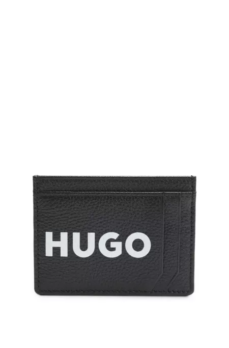 Grained-leather card holder with contrast logo