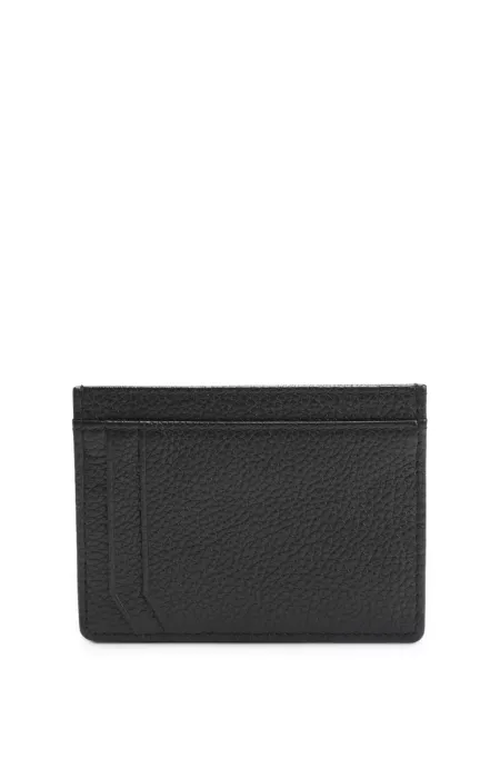 Grained-leather card holder with contrast logo