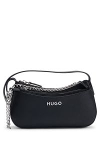 Sac porté croisé en similicuir avec pochette amovible et logo, Noir