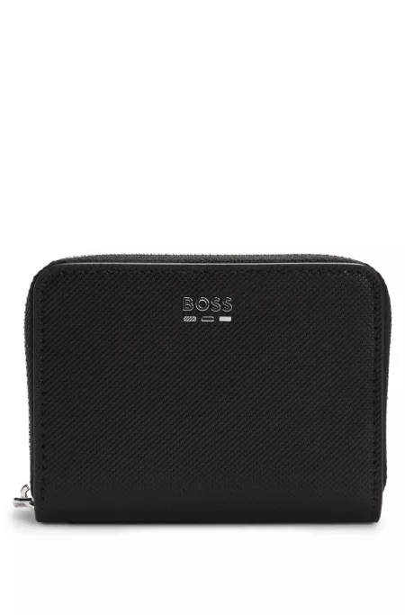 Textured ziparound wallet with hardware trims