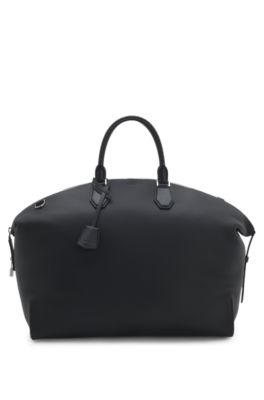 Grained-leather holdall with detachable metal padlock, Black