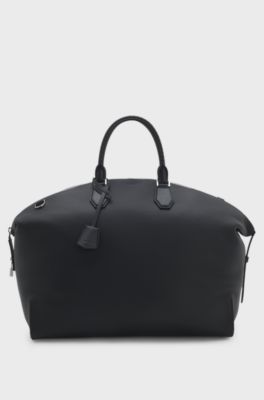 Grained-leather holdall with detachable metal padlock, Black