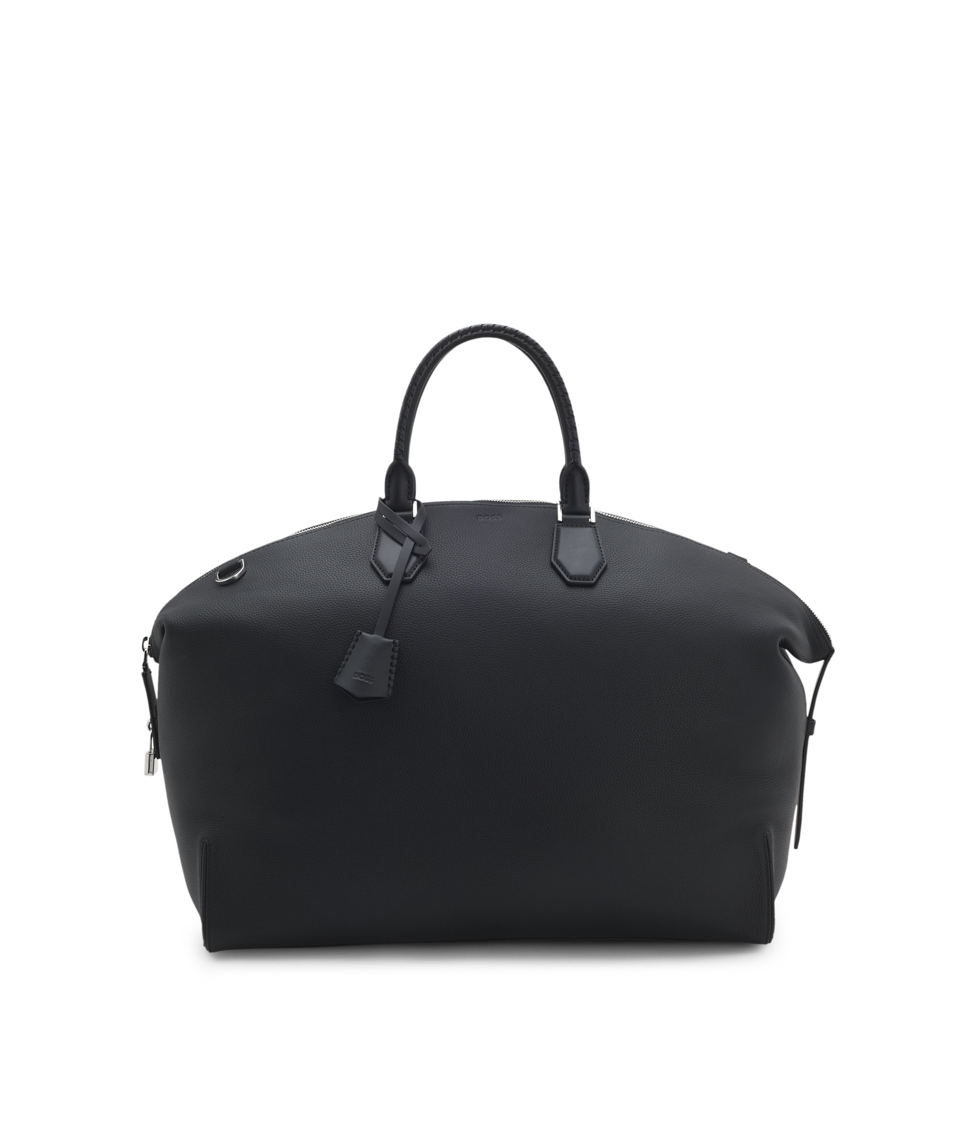 BOSS - Grained-leather holdall with detachable metal padlock - Black