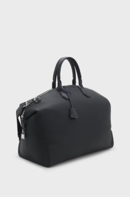 Grained-leather holdall with detachable metal padlock, Black