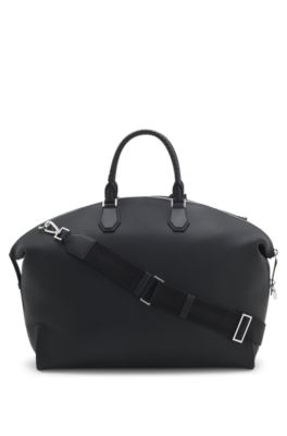 Grained-leather holdall with detachable metal padlock, Black