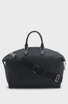 Grained-leather holdall with detachable metal padlock, Black