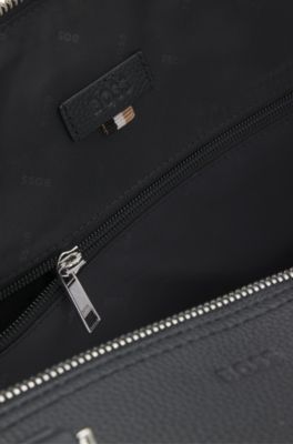 Grained-leather holdall with detachable metal padlock, Black