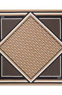 Italian-made scarf in printed silk twill, Beige Patterned