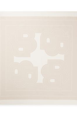 Italian-made scarf in printed silk twill, Light Beige