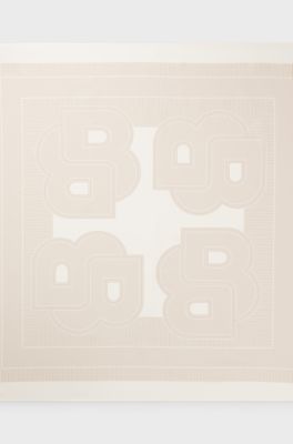 Italian-made scarf in printed silk twill, Light Beige