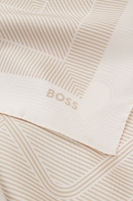 Italian-made scarf in printed silk twill, Light Beige