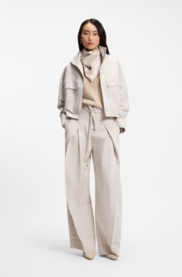 Italian-made scarf in printed silk twill, Light Beige