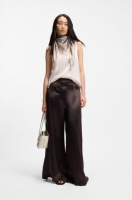 Sciarpa realizzata in Italia in twill di seta con stampa, Beige chiaro