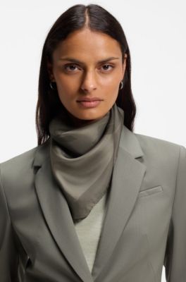 Silk scarf with graphic chain-link motif, Dark Green