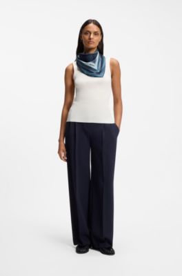 Italian-made scarf in printed silk twill, Blue Patterned