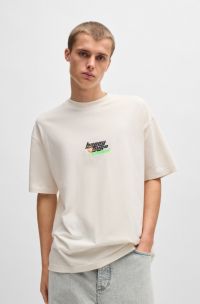 Oversized-fit T-shirt in cotton with Happy HUGO logo, White