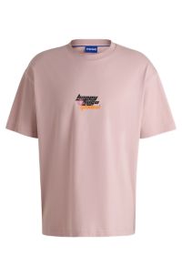 Oversized-fit T-shirt in cotton with Happy HUGO logo, light pink