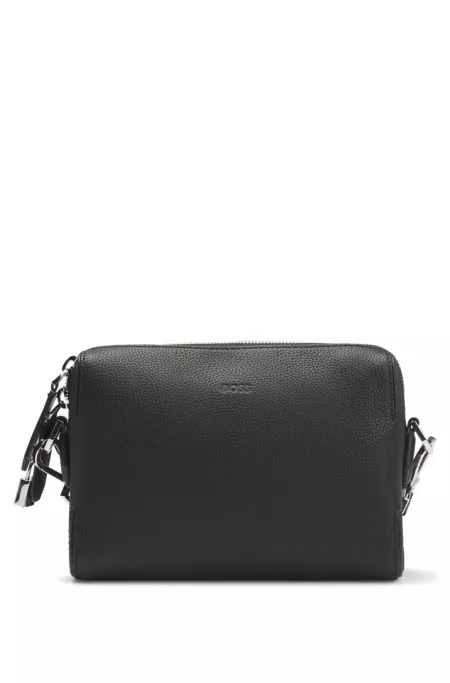 Grained-leather crossbody bag with detachable metal padlock