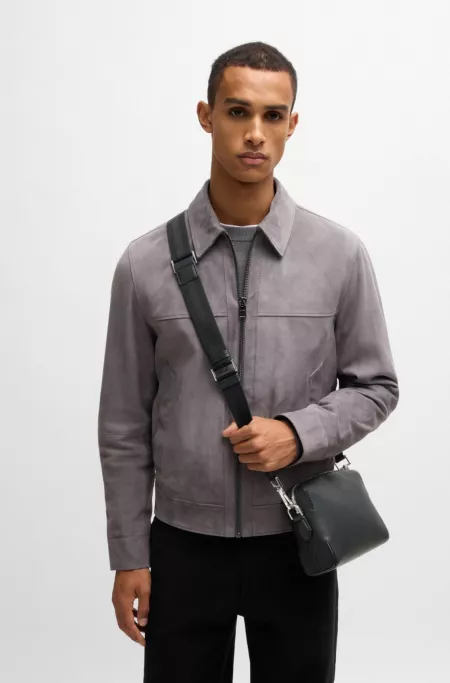 Grained-leather crossbody bag with detachable metal padlock