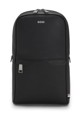 Structured mono-strap backpack with foil logo, Black