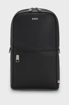 Structured mono-strap backpack with foil logo, Black