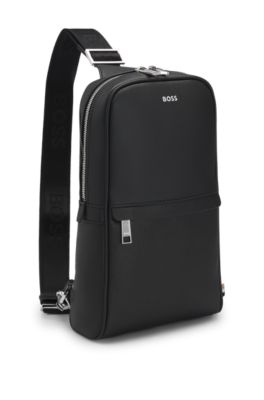 Structured mono-strap backpack with foil logo, Black