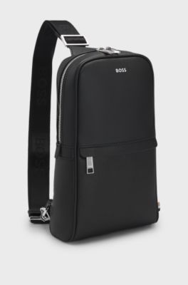 Structured mono-strap backpack with foil logo, Black