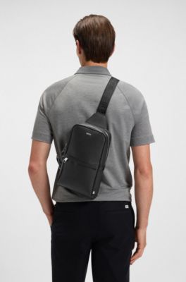 Structured mono-strap backpack with foil logo, Black