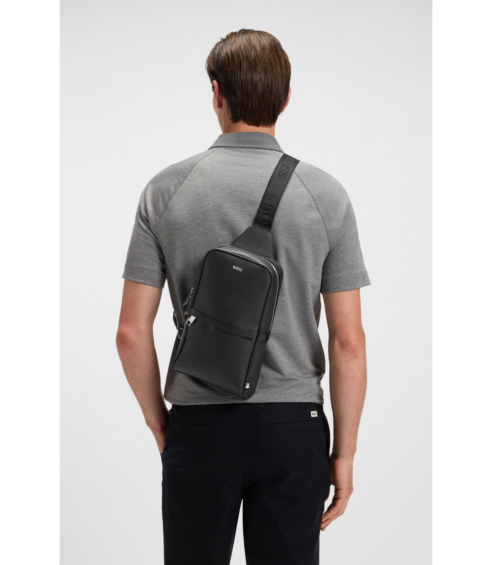 BOSS - Structured mono-strap backpack with foil logo - Black