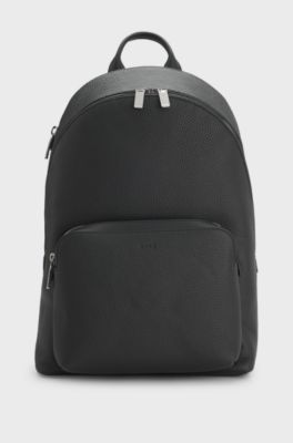 Grained Italian-leather backpack with embossed logo, Black