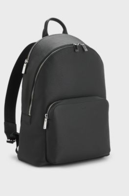 Grained Italian-leather backpack with embossed logo, Black