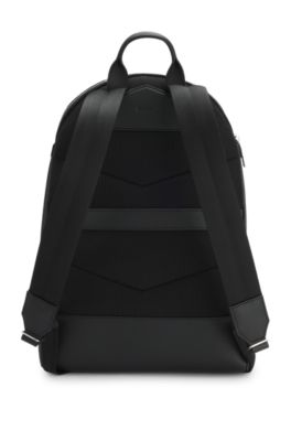 Grained Italian-leather backpack with embossed logo, Black