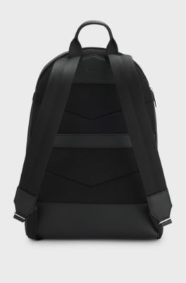 Grained Italian-leather backpack with embossed logo, Black