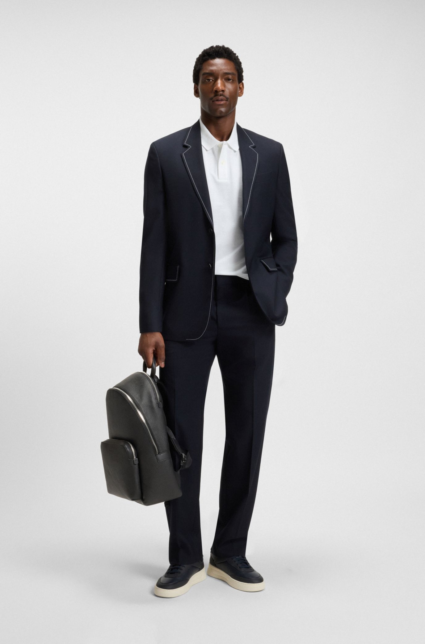 BOSS - イタリアングレインレザー バックパック エンボスロゴ - ブラック