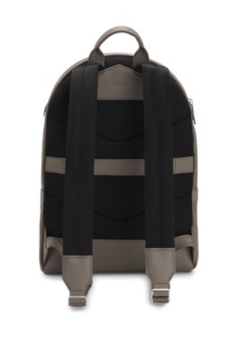 Grained Italian-leather backpack with embossed logo, Khaki
