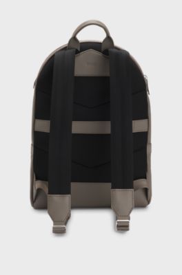 Grained Italian-leather backpack with embossed logo, Khaki