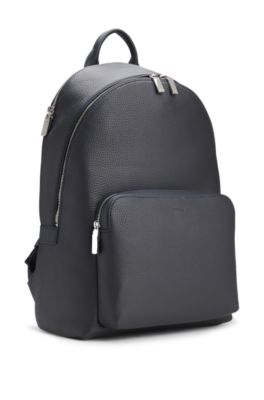 Grained Italian-leather backpack with embossed logo, Dark Blue