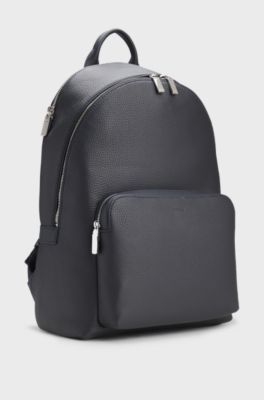 Grained Italian-leather backpack with embossed logo, Dark Blue