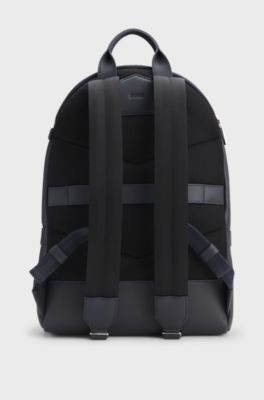 Grained Italian-leather backpack with embossed logo, Dark Blue