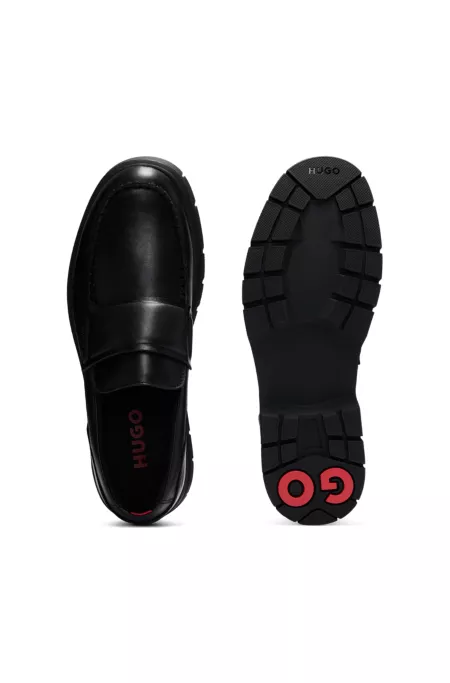Leather moccasins with double stitching