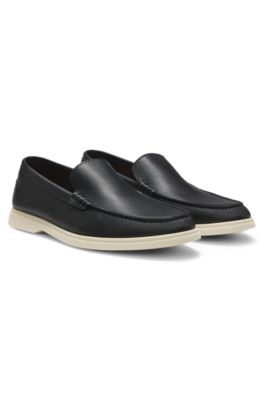 Tumbled-leather moccasins with logo detail, Black