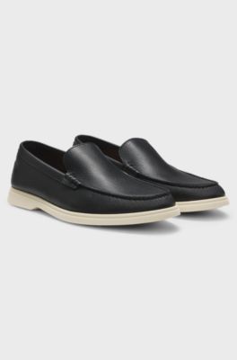 Tumbled-leather moccasins with logo detail, Black